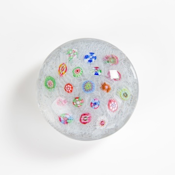 Baccarat Millefiori on White Lace Paperweight  