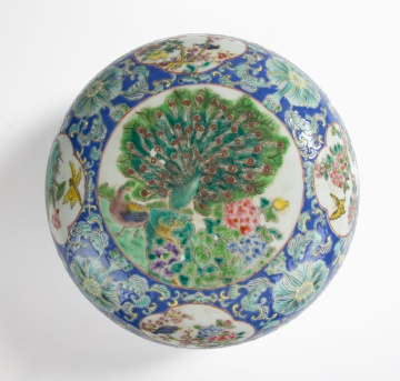 Chinese Blue Enameled Famille Rose Covered Bowl
