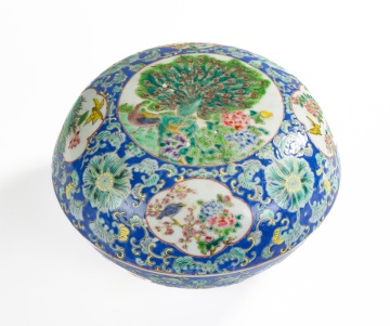 Chinese Blue Enameled Famille Rose Covered Bowl