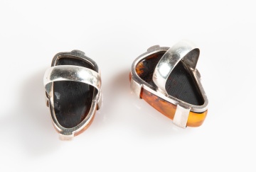 (2) Amber & Silver Rings