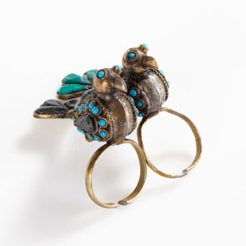 Afghan Tribal Silver & Turquoise Bird Rings
