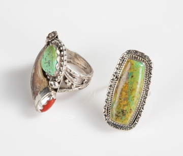 Silver, Bear Claw, Coral & Turquoise Rings