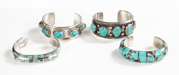 (4) Silver & Turquoise Cuffs