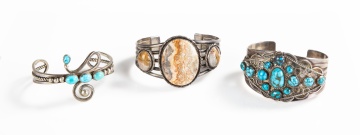 (3) Silver, Turquoise & Hardstone Cuffs