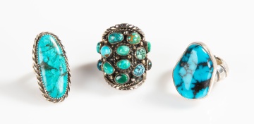 (3) Silver & Turquoise Rings