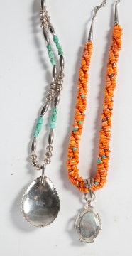 (2) Silver, Turquoise & Coral Necklaces