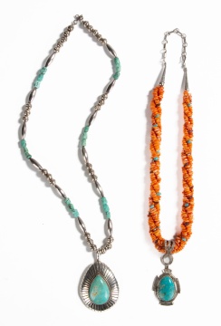 (2) Silver, Turquoise & Coral Necklaces