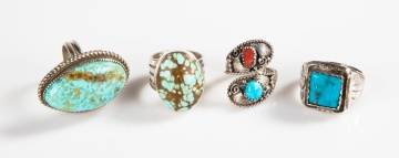 (4) Sterling Silver & Turquoise Rings
