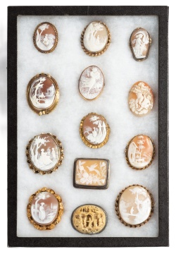 (13) 19th Century Shell Cameo Brooches