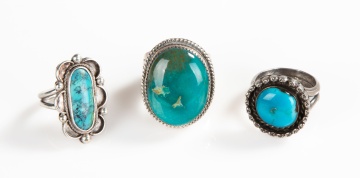 (3) Silver & Turquoise Rings