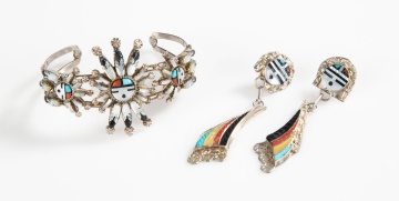 American Southwest Zuni Silver Cuff & Earrings