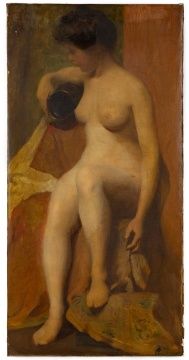 19th Century Nude Portrait Painting of a Woman with Vase