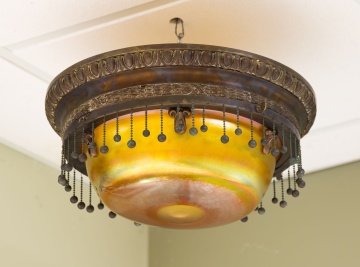 Brass Moorish Ceiling Light with Quezal Shade