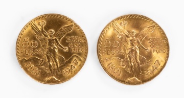 (2) Mexican 50 Peso Centenario Gold Coins
