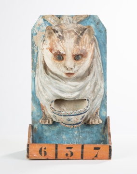 19th Century Wood & Paper Mache Carnival Game with Cat