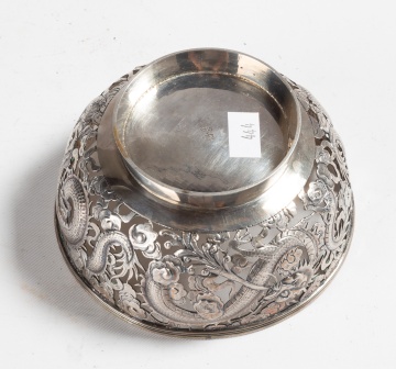 Chinese Export Sterling Reticulated Four Claw Dragon Bowl