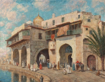 Addison Thomas Millar (American, 1860-1913) Persian Street Scene with Mosque