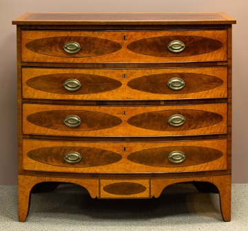 Fine Federal Satinwood and Mahogany Bow-Front  Chest of Drawers, Saco, Maine, 1812
