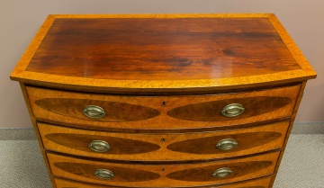 Fine Federal Satinwood and Mahogany Bow-Front  Chest of Drawers, Saco, Maine, 1812