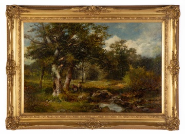 David Bates (British, 1840-1921) Gathering Limbs  Near a Stream