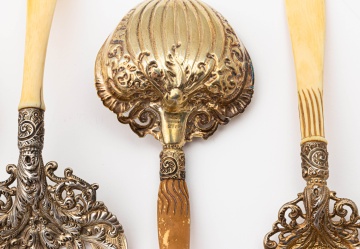 Charles Osborne, Whiting Silver-Gilt Serving Set  with Gorham Silver Bone Marrow Scoop