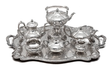 Theodore B. Starr, Art Nouveau Seven-Piece Sterling Silver Coffee and Tea Service