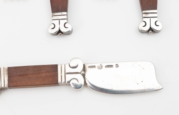 Hector Aguilar Mexican Sterling and Rosewood  "Aztec" Flatware & Serving Pieces