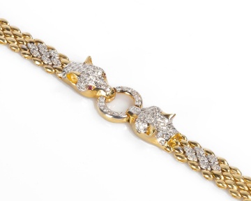 Lady's 14K Gold and Diamond & Ruby Panther  Bracelet