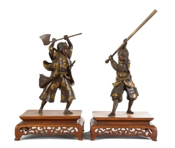 (2) Japanese Meiji Parcel Gilt Bronze Samurai Warriors