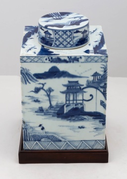 Large Chinese Blue & White Porcelain Tea Canister