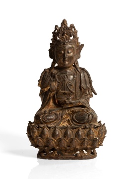 Early Chinese Gilt Iron Seated Figure of Guanyin