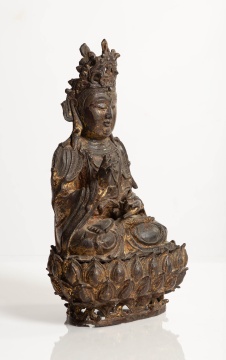 Early Chinese Gilt Iron Seated Figure of Guanyin