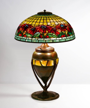 Tiffany Studios Poinsettia with Lighted Turtleback  Base