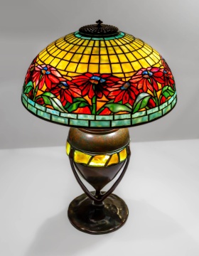 Tiffany Studios Poinsettia with Lighted Turtleback  Base