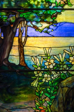 Tiffany Studios, Impressionist Sunset Landscape  Window, 1915