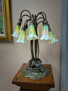 Tiffany Studios Ten-light Lily with Pulled Feather Shades
