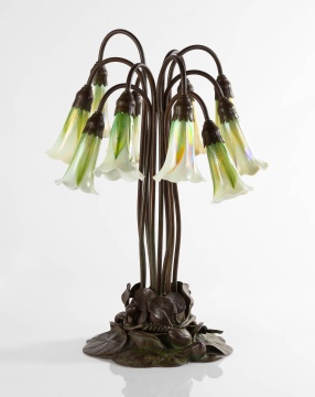 Tiffany Studios Ten-light Lily with Pulled Feather Shades