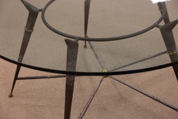 Modern Patinaed Metal & Glass Garden Table