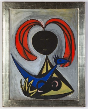 Gust Romijn (Dutch, 1922-2010) "Figure with Red  Hair and Blue Bird"