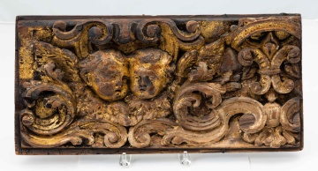 Architectural Carved Wood Wall Plaque with Cherubs