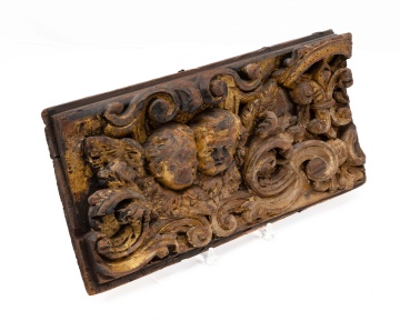Architectural Carved Wood Wall Plaque with Cherubs