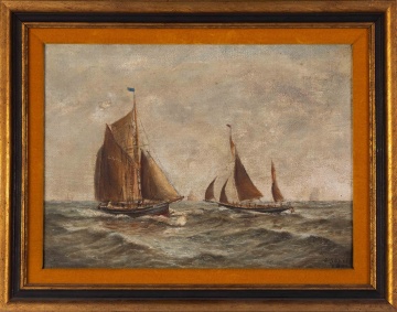 J. Adams 2 Sailing Ships Oil on Canvas