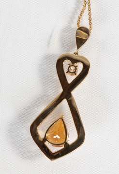 7.53 CT Imperial Topaz, 14K Gold and Diamond Necklace