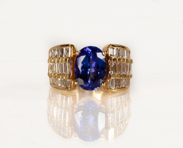 14K Gold, Diamond and 4.26 CT Tanzanite Ring