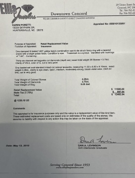 14K Gold, Diamond and 4.26 CT Tanzanite Ring