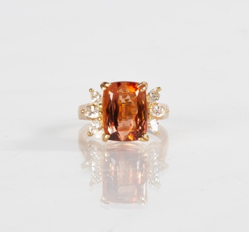 18k Gold, Diamond and Natural Topaz Ring