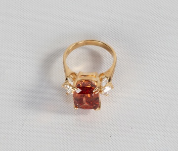 18k Gold, Diamond and Natural Topaz Ring