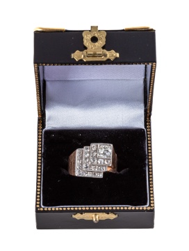 Men's 14k Gold, Platinum & Diamond Art Deco Cocktail Ring
