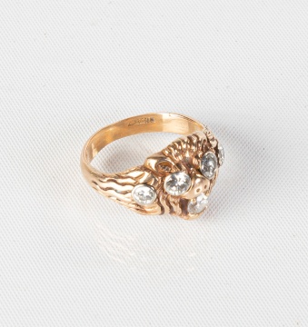 14K Gold & Diamond Lion Head Ring