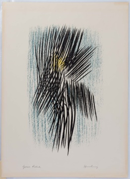 Hans Hartung (German-French, 1904-1989) "Turquoise, Noir, Jaune"